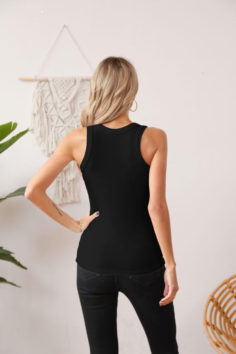 VICHYIE Summer Sleeveless Tank Tops Cami Basic Top for Women Shirt Ribbed Racerback Blouses Black M - Image 4
